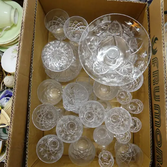 BIG BOX LOT ASST CRYSTAL INCL STEMWARE, BOWLS, DECANTER ETC...