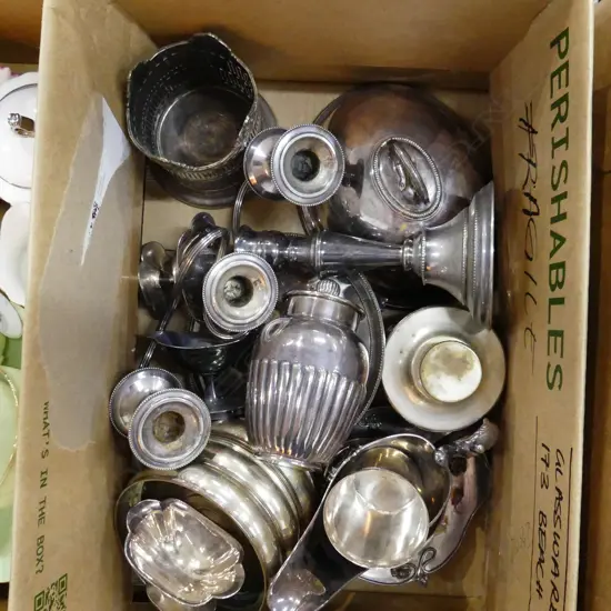 ASST. GOOD SILVER PLATE; WINE COASTERS, OSP CADDY ETC