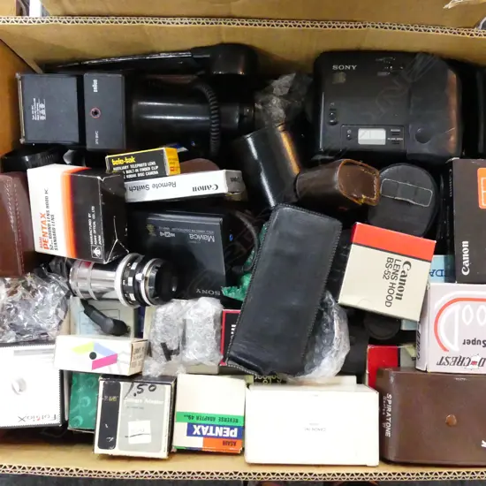 BOX LOT CANON MIRANDA PENTAX ACCESSORIES