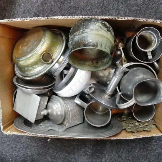 BOX LOT ASST. PEWTER ETC