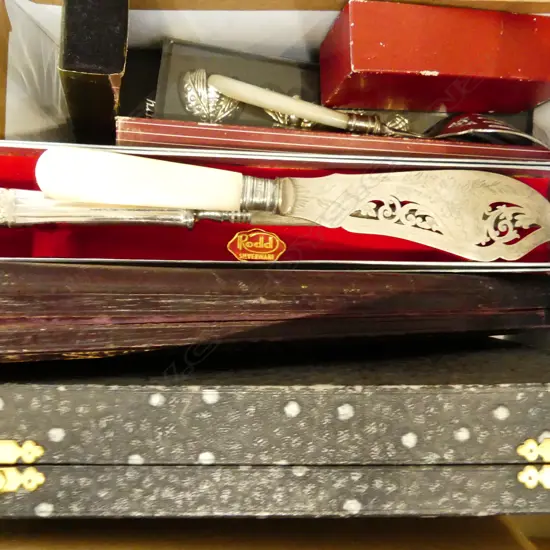 ASST. BOXED RODD CUTLERY + 12 PCE CASED FRUIT SET + 2 PRS FISH SERVERS