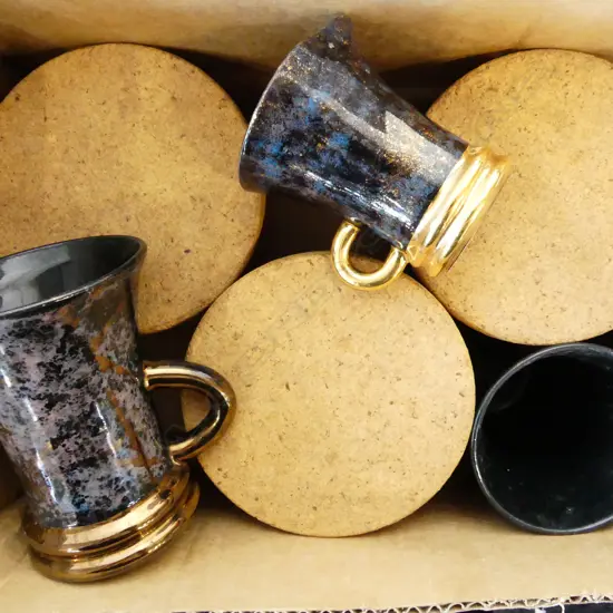 BOX ASST INCL POTTERY CUPS & JUG (SIGNED NZ) + 3 TERRACOTTA CANISTERS 