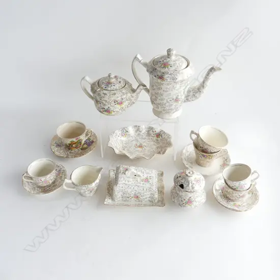 BOX ASST JAMES KENT 'EMBASSY'  AOF PART SET, TEA POT, COFFEE POT, BUTTER DISH, CUPS & SAUCERS ETC..
