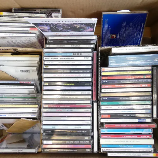 BOX LOT OF 50 + CDS CLASSICAL,POP 80S AND 90S ETC