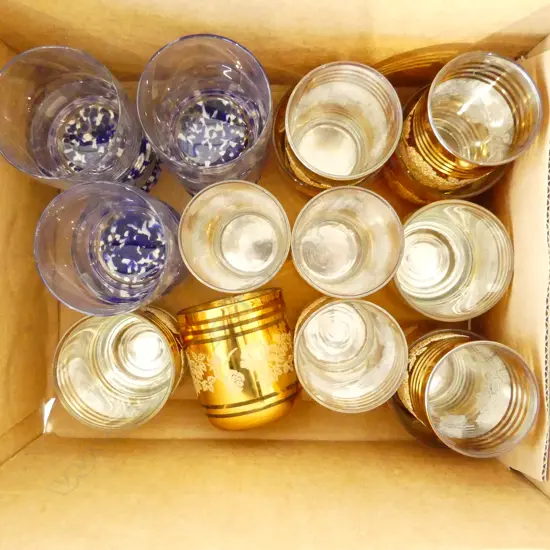 BOX ASST LUMINARC GLASSES; GOLD FROSTED & BLUE MOTTLED BASE