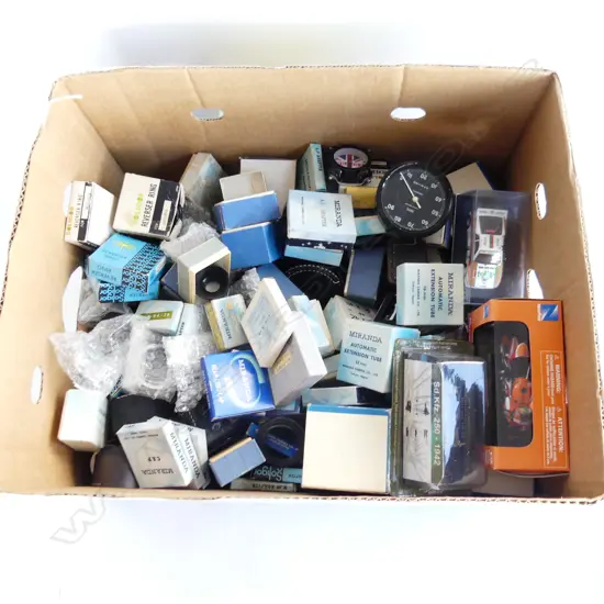 BOX OF CAMERA LENSES MODEL CARS ETC