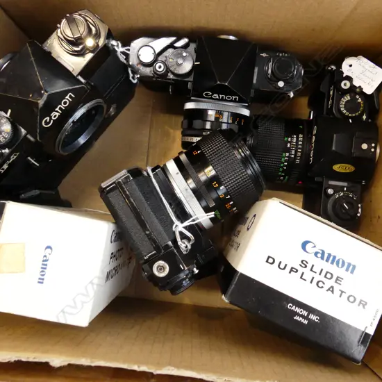 BOX LOT CANON SLR 3 OTHER CANON CAMERAS & EXTRAS