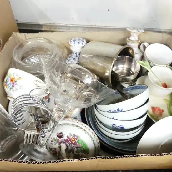 BOX ASST VINTAGE CHINA & GLASS 