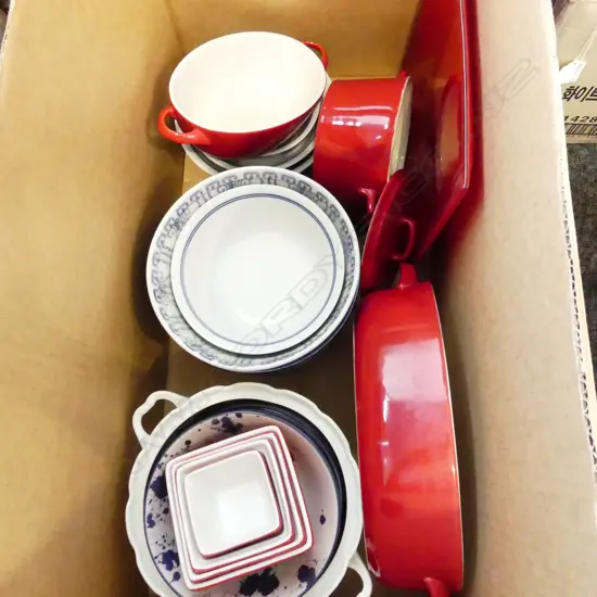 LOT ASST BOWLS AND RED GLAZED COOKWARE
