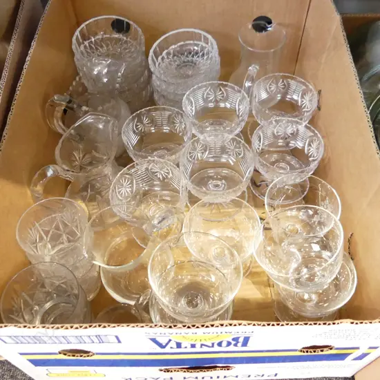 BIG BOT LOT ASST GLASS & CRYSTAL, BOWLS, JUGS, GLASSES ETC...