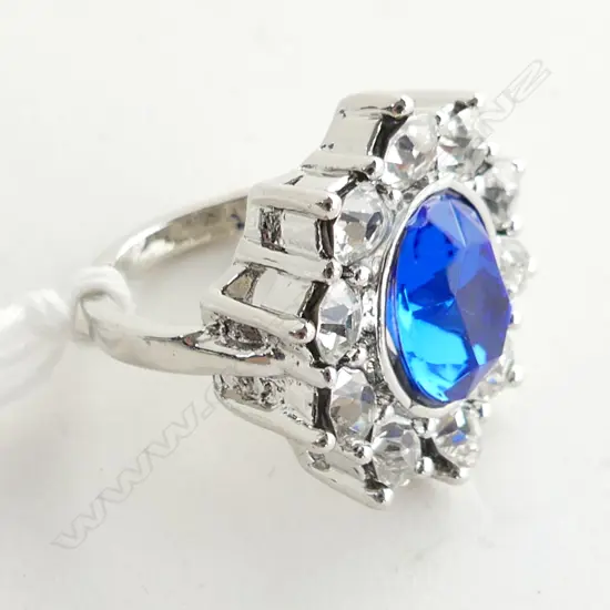 LG SILVER COLOURED BLUE AND WHITE STONES DRESS RING