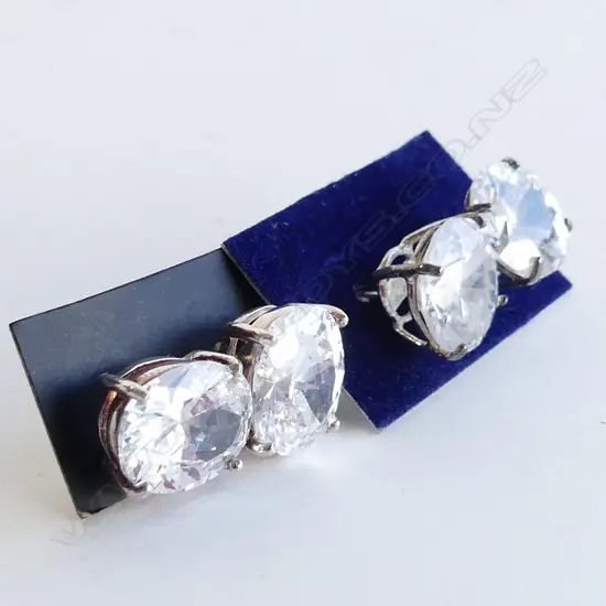 2 PR LG SILVER & CZ STUD EARRINGS 