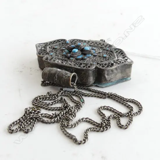 TIBETAN SILVER BOX ON CHAIN 50 GRAMS W.80mm