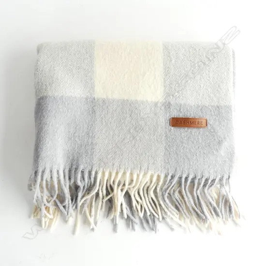 VINTAGE CASHMERE RUG / THROW, GREY & CREAM