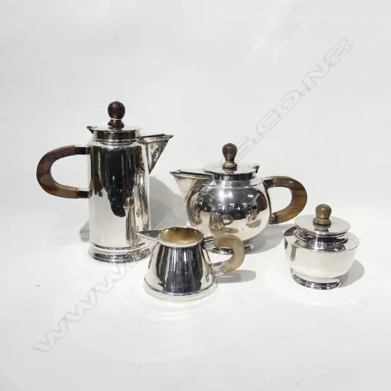 4 PCE SILVER PLATE TEA & COFFE SET; 2 JUGS H.320mm, MILK & LIDDED SUGAR