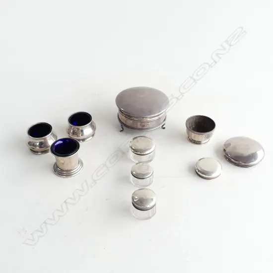 8 ASST. SMALL STG CONTAINERS; SALTS ETC + 2 LIDS 160 GRAMS