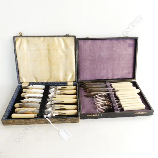 2 VINTAGE SILVER PLATE CASED FISH SERVICES 6 PERSON