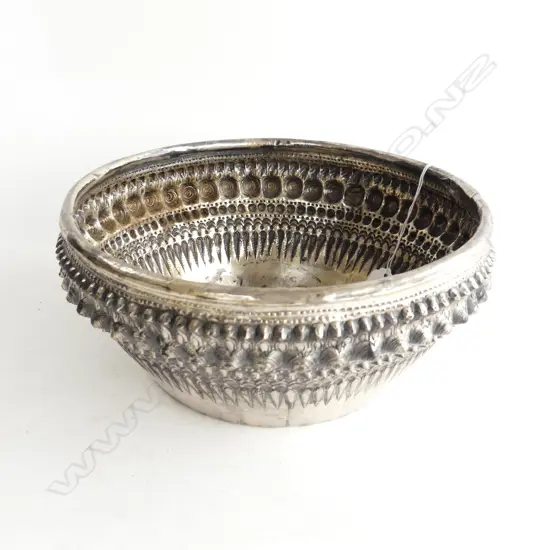 ANTIQUE BEATEN SILVER METAL ETHNIC BOWL 250mm dia