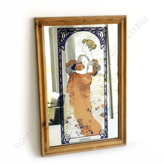 ART NOUVEAU REPRO FRAMED PRINTED MIRROR 'SUMMER' BY MUCHA 1903,  355 X 530MM