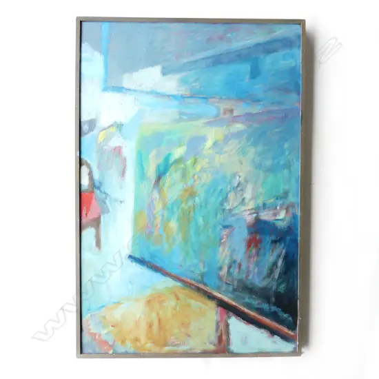 BERNARD WATERS (NZ WORKING c.1968-2020) UNTITLED BLUE ABSTRACT, OIL ON BOARD, UNSIGNED 655x430mm