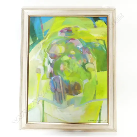 BERNARD WATERS (NZ WORKING c.1968-2004), UNTITLED GREEN ABSTRACT, OIL ON CANVAS BOARD 2004 680x500mm