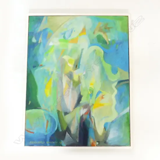 BERNARD WATERS (NZ WORKING c.1968-2018), UNTITLED BLUE ABSTRACT, OIL ON CANVAS 2018 745x585mm