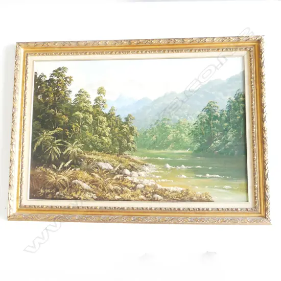 JOHN W. HORTON 'WANGANUI RIVER' OIL ON CANVAS BOARD 595x900mm