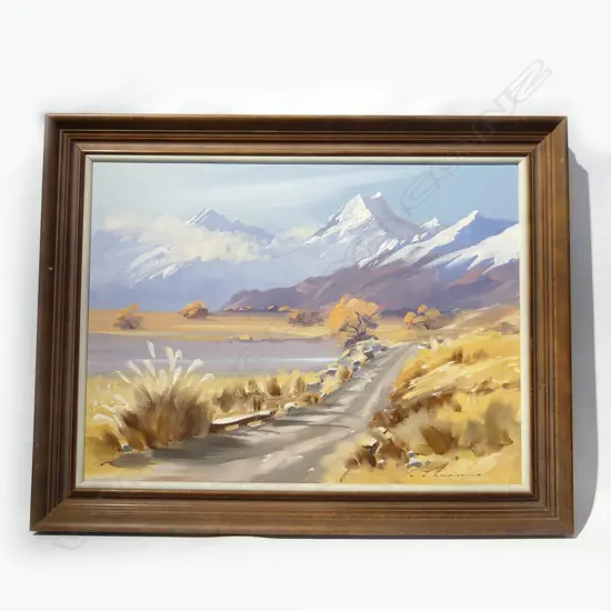 'BRAEMAR ROAD, MT COOK' OIL ON CANVAS by K J ANDREWS. H.450 X 600mm