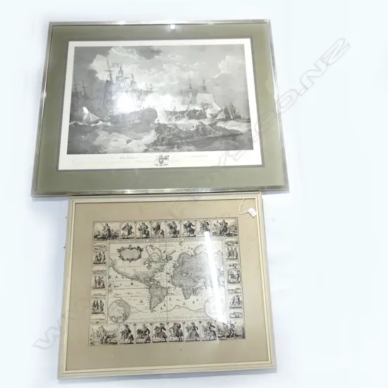 2 LG PRINTS; BRITISH VS DUTCH NAVY 1797 620x830mm + WORLD MAP (TEARS)