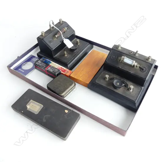 2 ANTIQUE ELECTRIC CURRENT METERS + BOXED DRAWING SETS + PENS, 2 COMMEMORATIVE COINS, JAMES COOK. etc