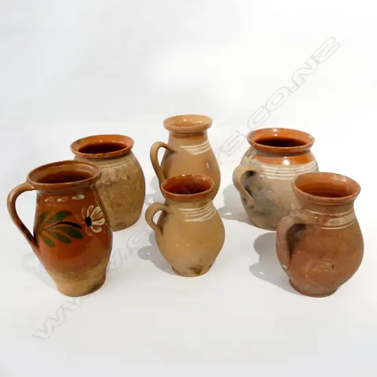6 OLD TERRACOTTA JUGS, LARGEST H. 220MM   A/F