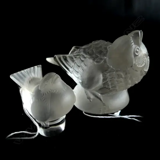 SMALL LALIQUE PAPERWEIGHT AND A LALIQUE TYPE BIGGER BIRD
