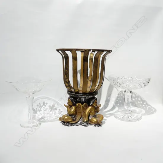 PR CRYSTAL COMPORTS chip H.195mm + GILDED CANDLE HOLDER H.310mm