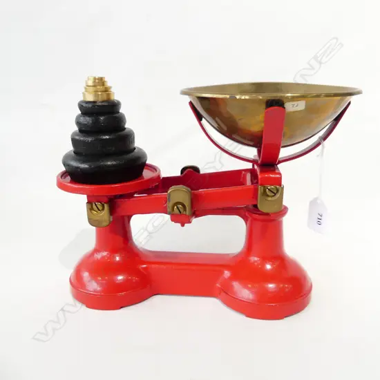 RED METAL KITCHEN SCALES w.8 IMPERIAL WEIGHTS W.300mm