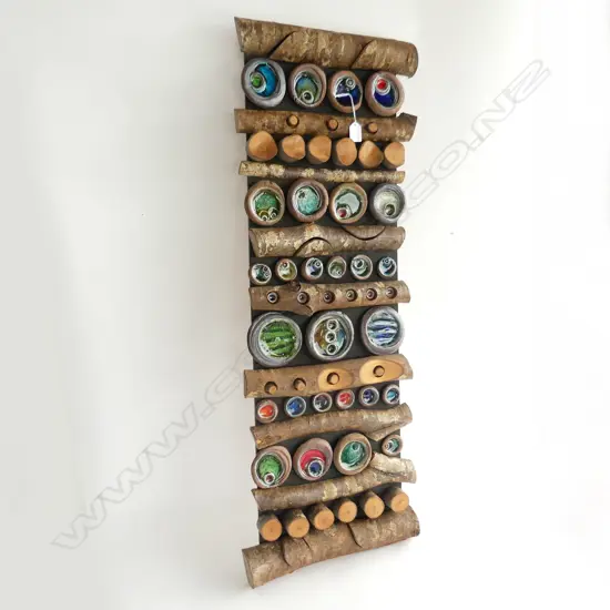 WALL HANGING ARTWORK CUT BRANCH & POTTERY HEAVY GLAZED DISCS L.1020mm
