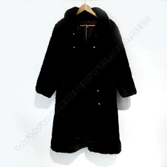DOUBLE BREASTED GENUINE SIMULATED FRENCH FUR COAT WITH BRASS BUTTONS 