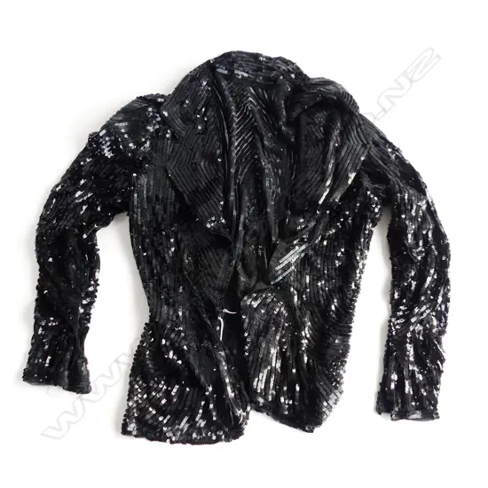 VINTAGE LADIES BLACK SEQUIN STYLISH SHORT JACKET long sleeves