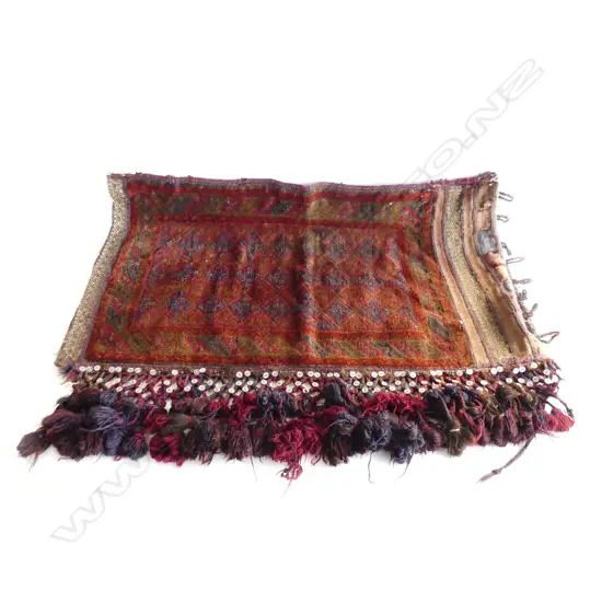 OLD AFGHAN ALL WOOL HND KNOTTED BAG CUSHION COVER 900 X 600mm tassel fringe mop buttons 