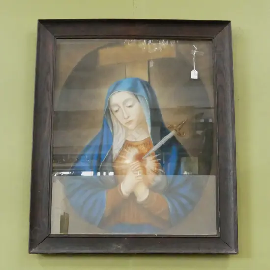 VINTAGE UNSIGNED VIRGIN MARY PASTEL ARTWORK 750x600mm