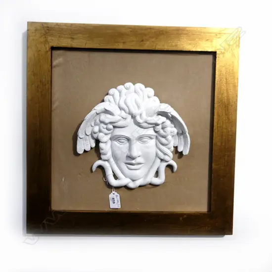 PLASTER MEDUSA WALL ART - GILT FRAME 450x450mm overall