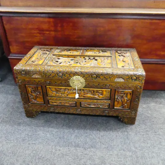 CARVED ORIENTAL CAMPHOR CHEST 880x430x450mm