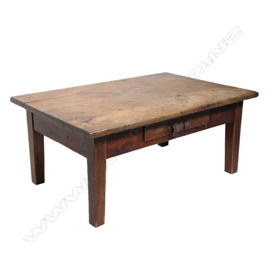 LOW 19thC FRENCH STYLE ELM PLANK TOP TABLE