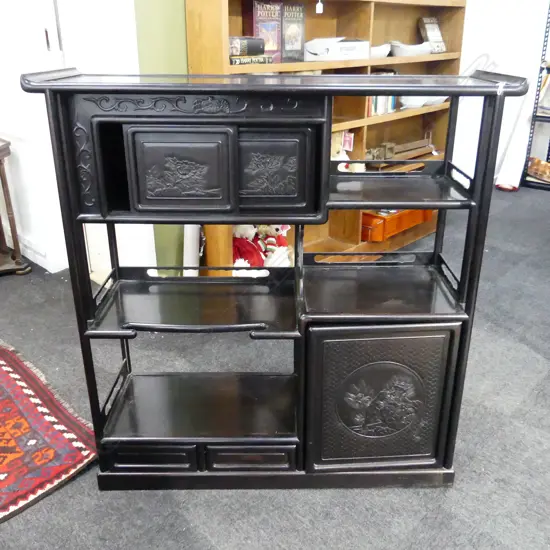 JAPANESE QUALITY HARDWOOD DISPLAY CABINET 3 DRS + 3 DRWS 1070 x 335 x 1110mm