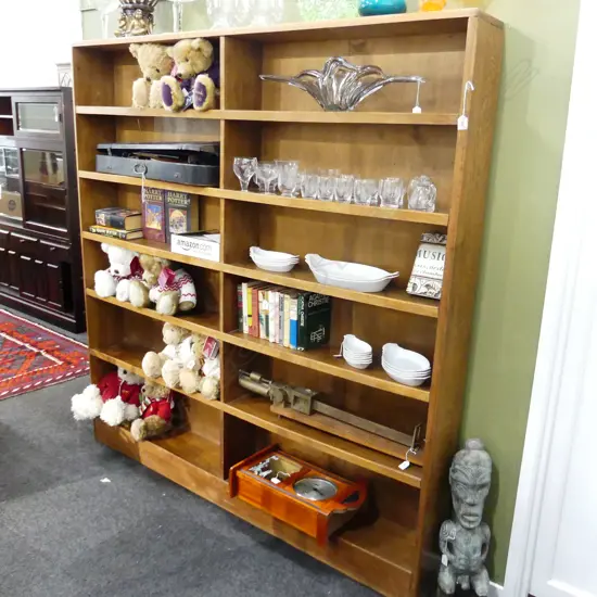 LG DOUBLE BAY OAK BOOKCASE 1830x215x1905mm... borer to back board