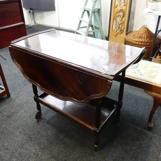 MAHOGANY DROP SIDE TEA TROLLEY W.810mm