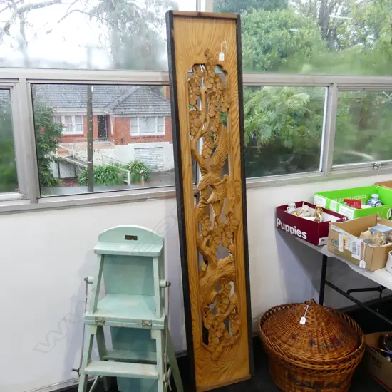 VINTAGE LONG CEDAR CARVED PANEL EAGEL AMONGST PINE TREES 348 x 1840mm