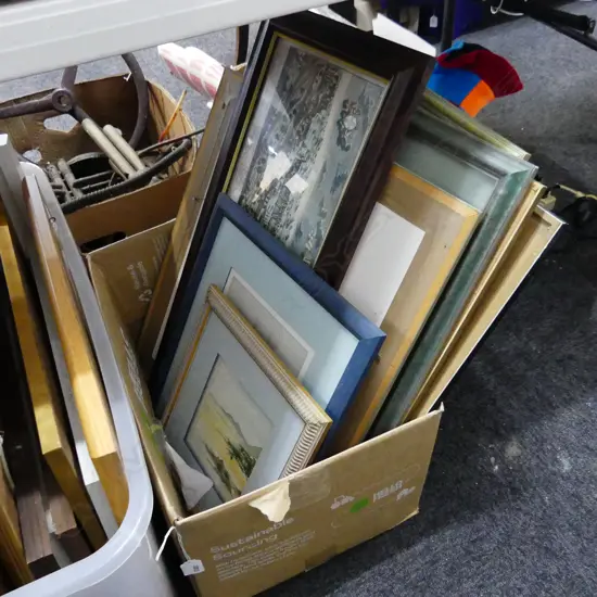 BOX LOT ASST. ARTWORKS; W/C LANDSCAPES ETC