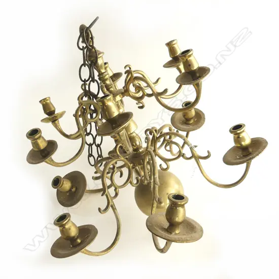 REPRODUCTION BRASS CHANDELIER. 6 UPPER AND 6 LOWER BRANCHES