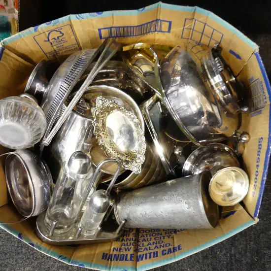 BOX LOT ASST. SILVER PLATE 