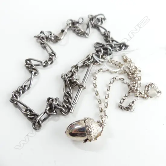 STG SILVER; FOB CHAIN NECKLACE + ACORN PENDANT & CHAIN